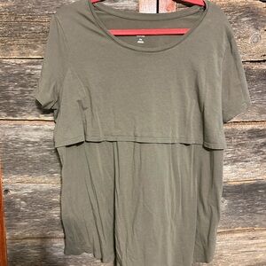 Isabel Maternity by Ingrid & Isabel Khaki Short Sleeve Top Gray Size XXL Nursing
